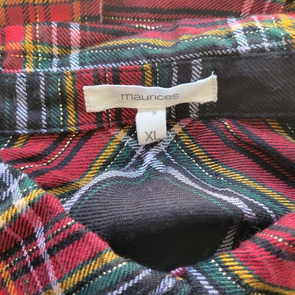 Maurices Womens Top Extra Large XL Long Sleeve Red Plaid Metallic Thread PLA145E - Picture 8 of 9